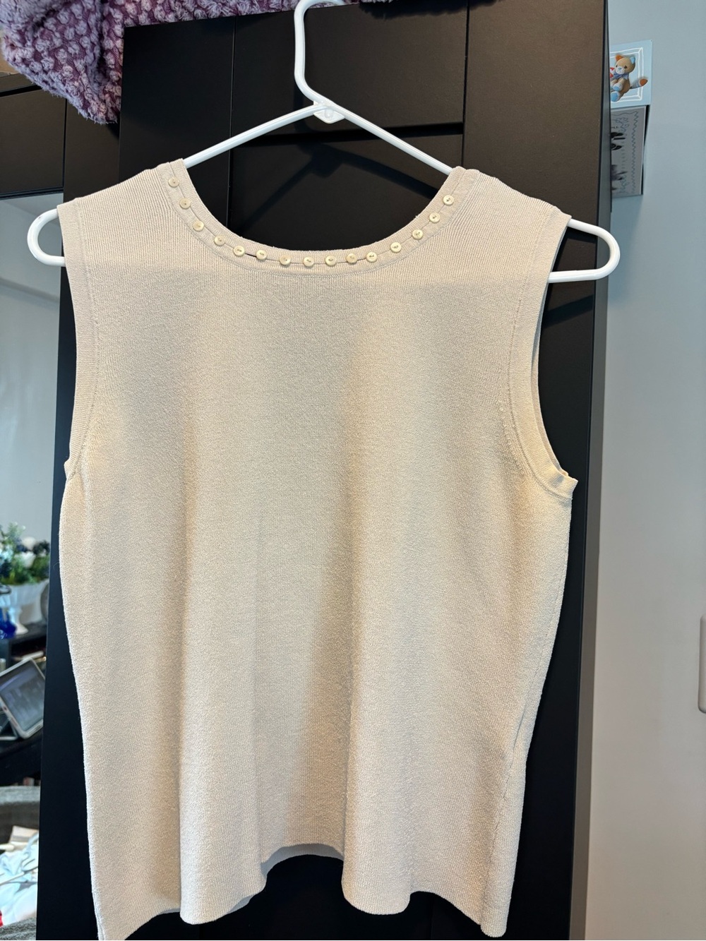 Sleeveless Pearl-Trim Cream Knit Top - Women
